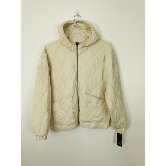 Wild Fable Womens Quilted Jacket Extra Large Ivory Puffer Zip Pockets Hooded New - Picture 4 of 11